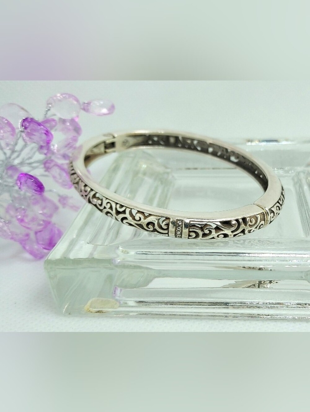 Brighton Silver Viewpoint Hinged Bangle Bracelet  With   Bag